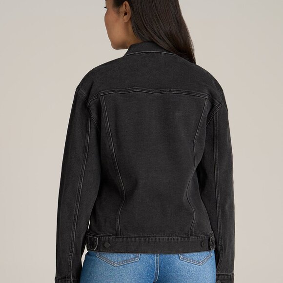 American Tall Women's Relaxed Denim Jacket for Tall Women in Black Stone Wash Si - Picture 3 of 3
